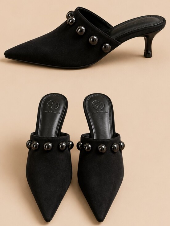 Tory Burch Shoes - Tory Burch Georgina Studded Suede Kitten Heel Pointed Toe Mules Shoes Size 7